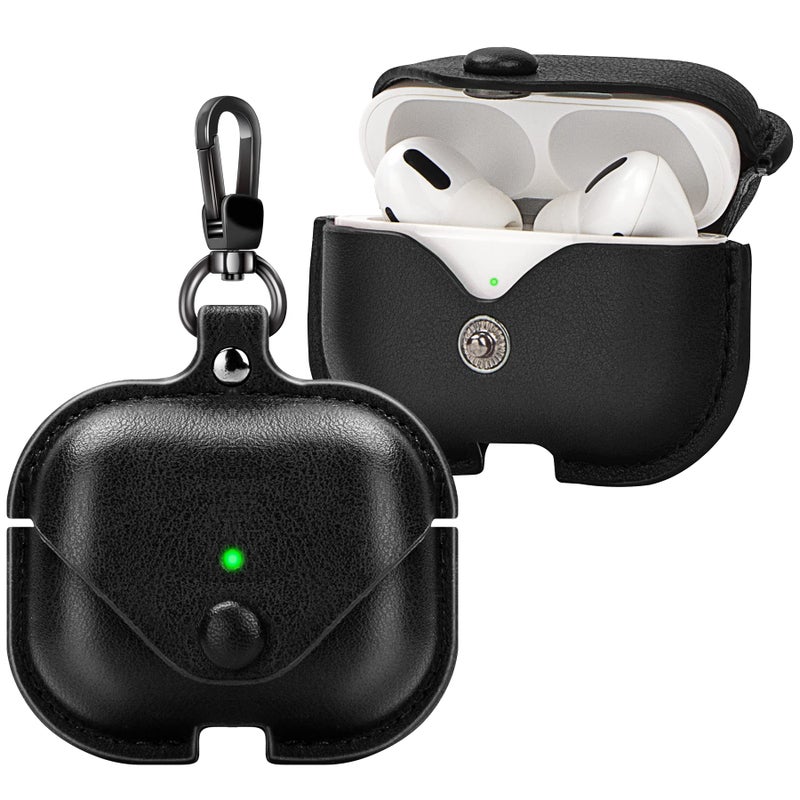 PG6 Leather Case for Airpods Pro with Keychain, Premium Leather Vintage Portable Shockproof Protective Cover for Apple AirPods Pro Charging Case 3rd Gen 2019 - Image 1